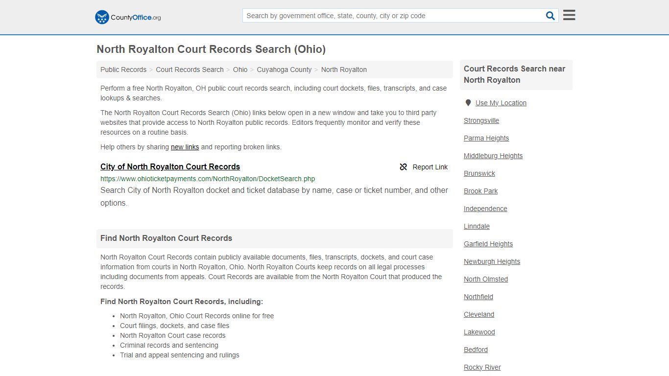 North Royalton Court Records Search (Ohio) - County Office