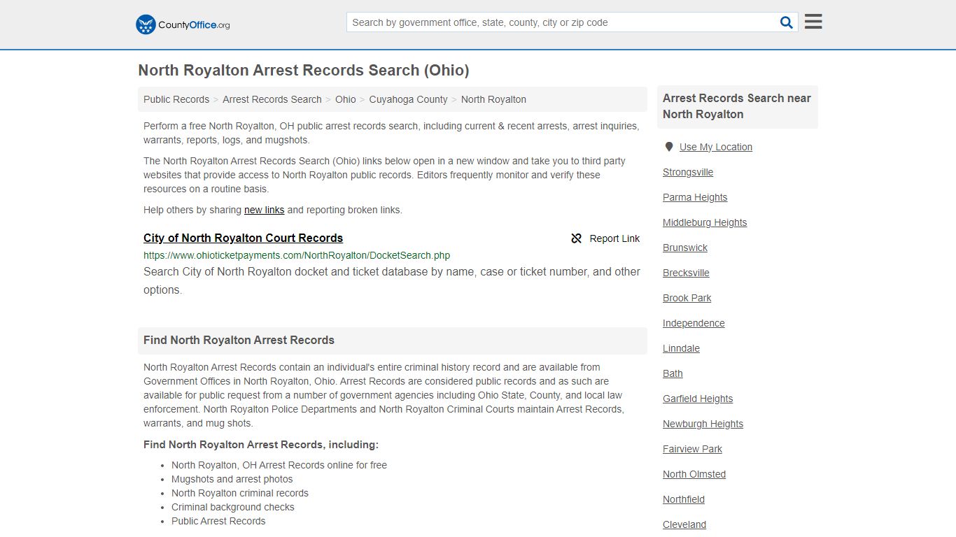 North Royalton Arrest Records Search (Ohio) - County Office